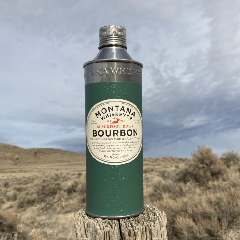 Blackfoot River Bourbon, stainless-steel, whiskey bottle